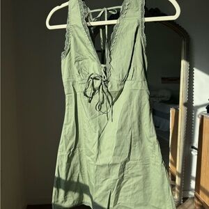 Green Lace-Trimmed Halter Dress